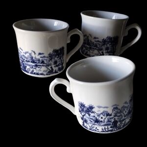 3 Vintage Pastoral Chinoiserie Coffee Cups - Made in England